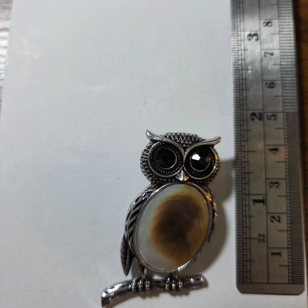Abalone Shell‎ Owl Brooch - Picture 3 of 3